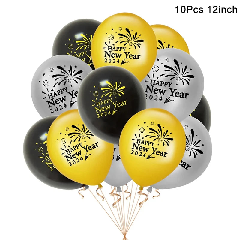 New Years Eve Party Supplies 2024, 2024 Balloons Gold Black Balloons Star  Balloons Foil Fringe Curtains HAPPY NEW YEAR Banner Hanging Swirls for 2024