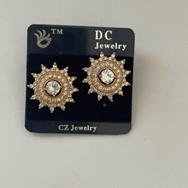 Cubic Zirconia Gold Plated With White Stone Stud Earring