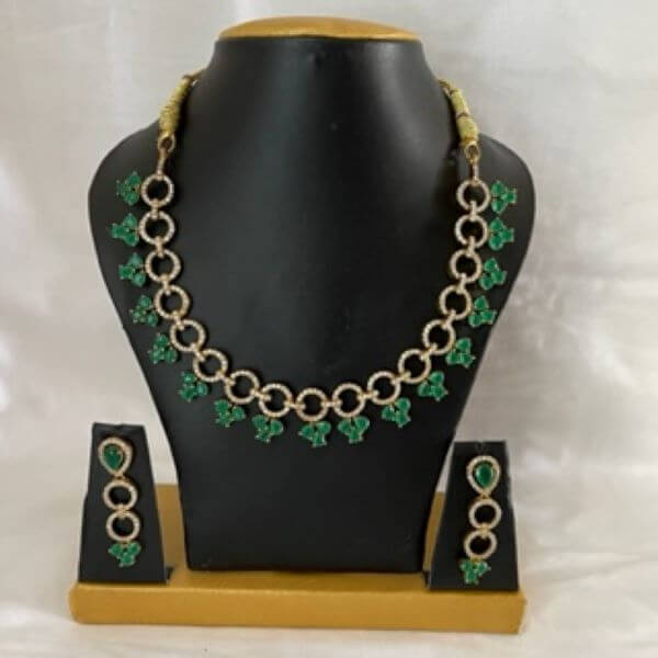 AD CZ green choker necklace set
