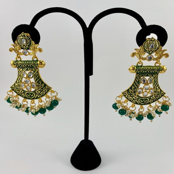 Green Kundan Meenakari Earrings