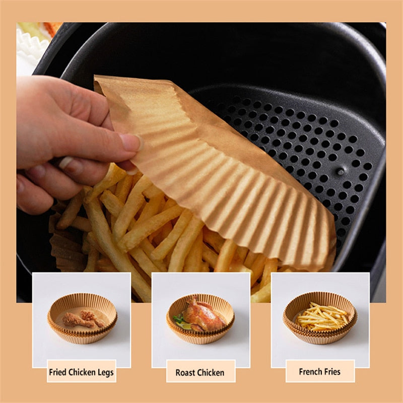 50pcs Round Parchment,Disposable Air Fryer Paper Liners, Round Paper Liner  For Air Fryer Basket, Non-Stick, Oil Proof, Water Proof, Cooking Baking  Roasting Disposable Fryer Filter Paper
