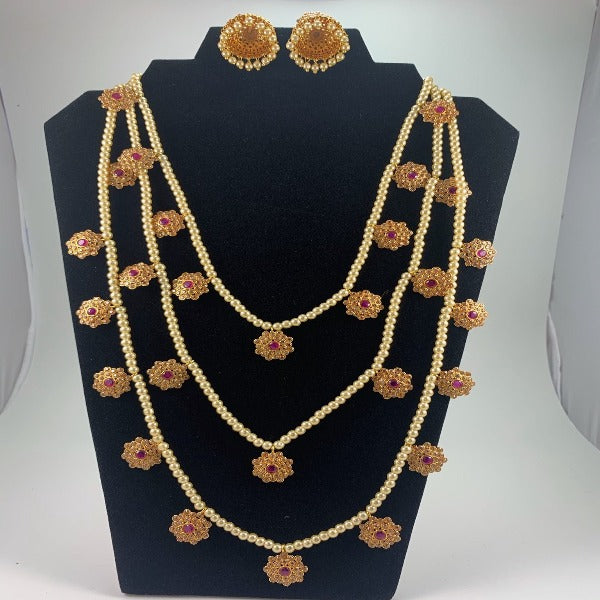 Long Layered Necklace with Jhumka Earrings