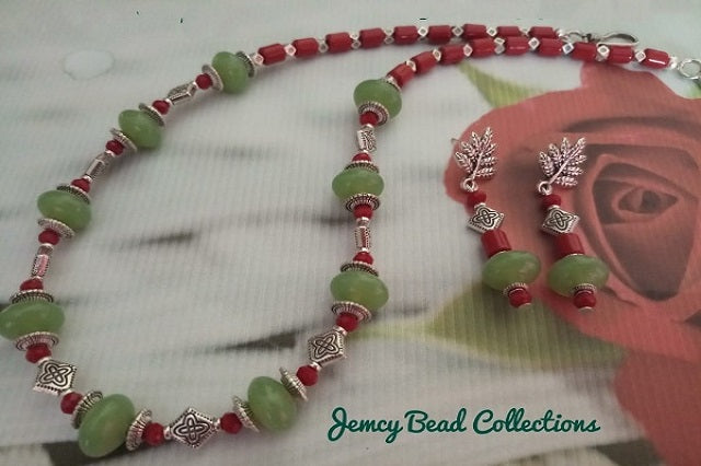 Green Rondelle with Red Crystal Neckwear