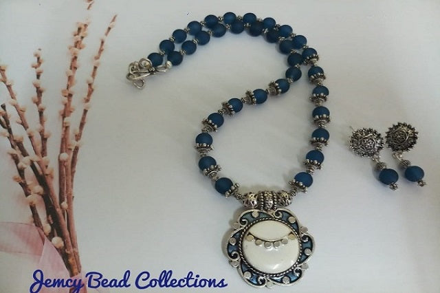 Blue Bead with Enamel Pendant