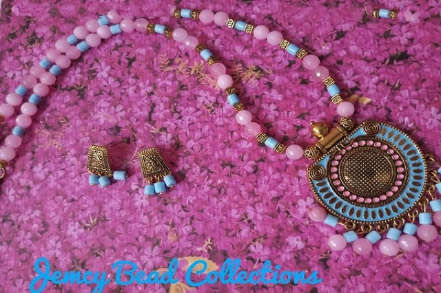 Pink Agate and Blue Tube Neckwear