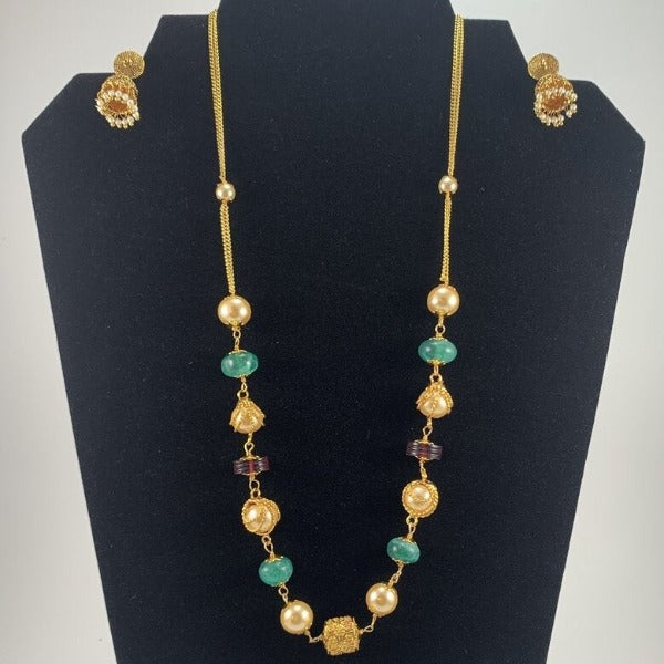 Gold Plated Antique Neckalce Set with Earrings