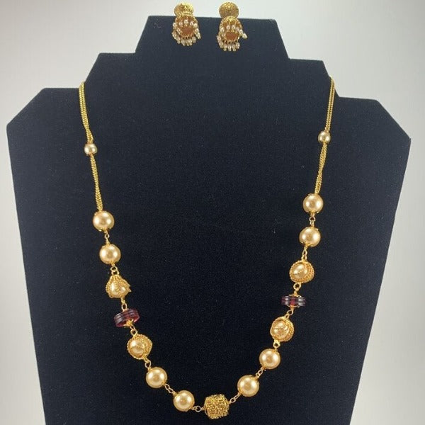 Gold Plated Ruby Necklace Set with Earrings